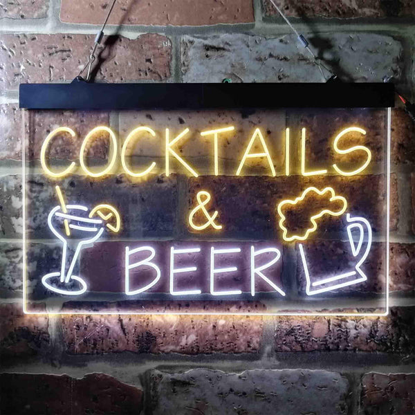 ADVPRO Cocktails & Beer Bar Pub Wine Dual Color LED Neon Sign st6-i3645 - White & Yellow