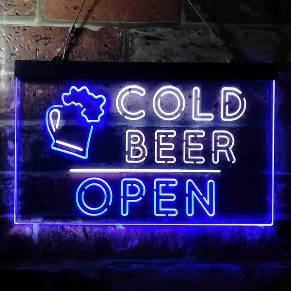 ADVPRO Cold Beer Open Bar Dual Color LED Neon Sign st6-i3649 - White & Blue