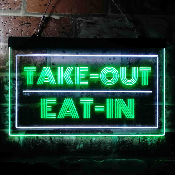 ADVPRO Take Out Eat in Cafe Open Dual Color LED Neon Sign st6-i3653 - White & Green