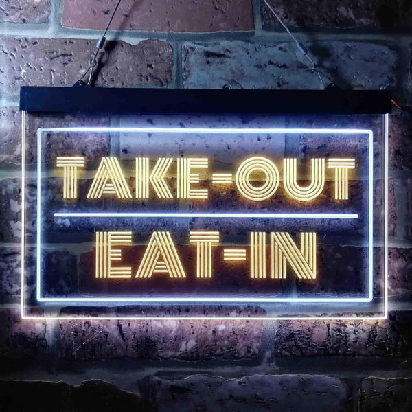 ADVPRO Take Out Eat in Cafe Open Dual Color LED Neon Sign st6-i3653 - White & Yellow