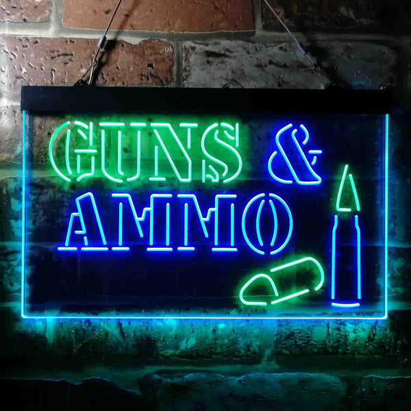 ADVPRO Guns & Ammo Shop Service Dual Color LED Neon Sign st6-i3660 - Green & Blue