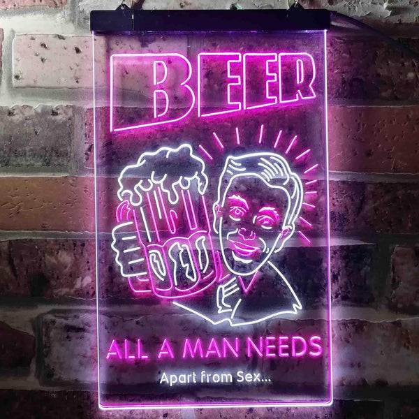 ADVPRO Beer All a Man Need Apart from Sex  Dual Color LED Neon Sign st6-i3670 - White & Purple