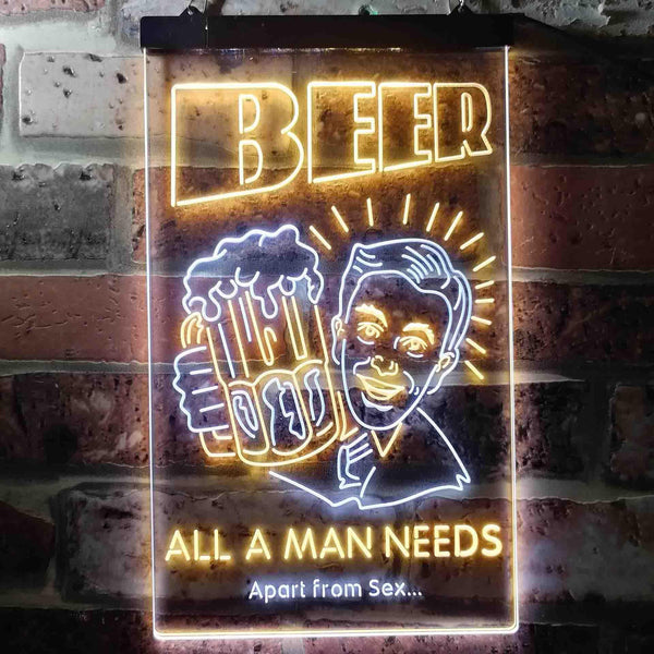 ADVPRO Beer All a Man Need Apart from Sex  Dual Color LED Neon Sign st6-i3670 - White & Yellow