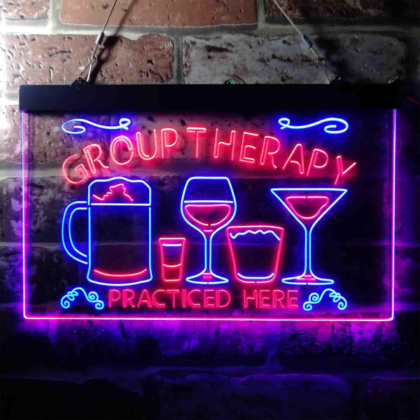 ADVPRO Beer Cocktails Group Therapy Practiced Here Humor Dual Color LED Neon Sign st6-i3673 - Blue & Red