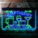 ADVPRO Beer Cocktails Group Therapy Practiced Here Humor Dual Color LED Neon Sign st6-i3673 - Green & Blue