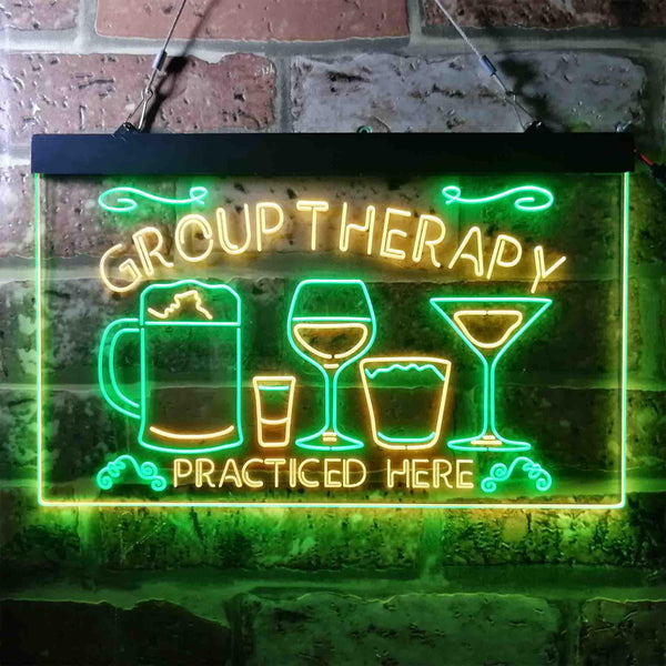 ADVPRO Beer Cocktails Group Therapy Practiced Here Humor Dual Color LED Neon Sign st6-i3673 - Green & Yellow