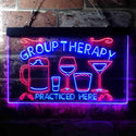 ADVPRO Beer Cocktails Group Therapy Practiced Here Humor Dual Color LED Neon Sign st6-i3673 - Red & Blue