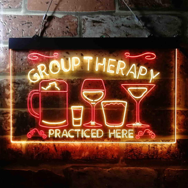 ADVPRO Beer Cocktails Group Therapy Practiced Here Humor Dual Color LED Neon Sign st6-i3673 - Red & Yellow
