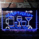 ADVPRO Beer Cocktails Group Therapy Practiced Here Humor Dual Color LED Neon Sign st6-i3673 - White & Blue