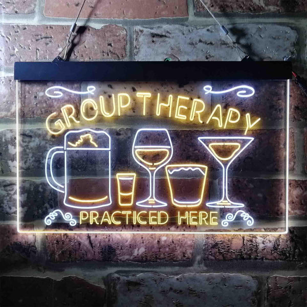 ADVPRO Beer Cocktails Group Therapy Practiced Here Humor Dual Color LED Neon Sign st6-i3673 - White & Yellow