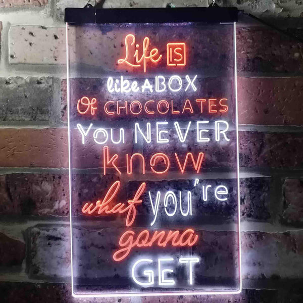 ADVPRO Life is Like a Box of Chocolate Daily Quotes  Dual Color LED Neon Sign st6-i3687 - White & Orange
