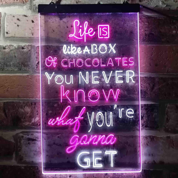 ADVPRO Life is Like a Box of Chocolate Daily Quotes  Dual Color LED Neon Sign st6-i3687 - White & Purple