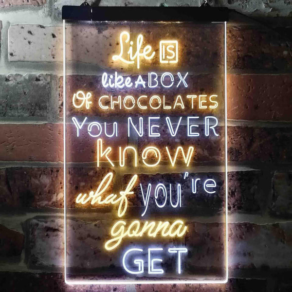 ADVPRO Life is Like a Box of Chocolate Daily Quotes  Dual Color LED Neon Sign st6-i3687 - White & Yellow