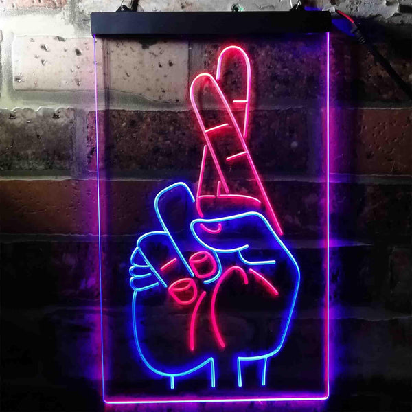 ADVPRO Crossed Fingers for Good Luck  Dual Color LED Neon Sign st6-i3699 - Blue & Red