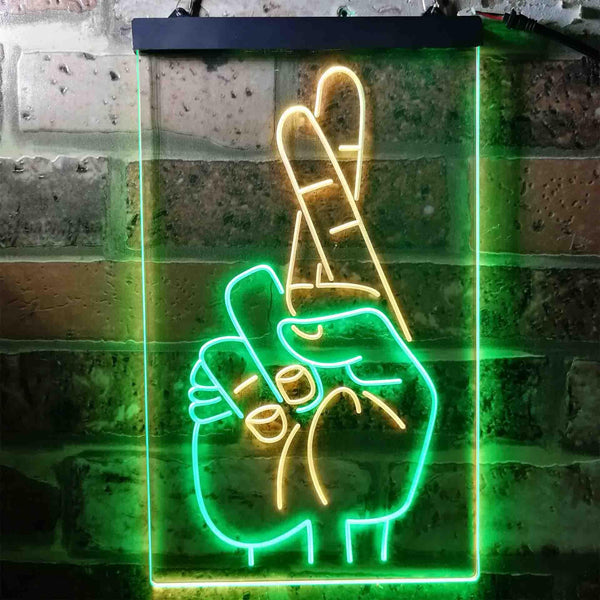 ADVPRO Crossed Fingers for Good Luck  Dual Color LED Neon Sign st6-i3699 - Green & Yellow