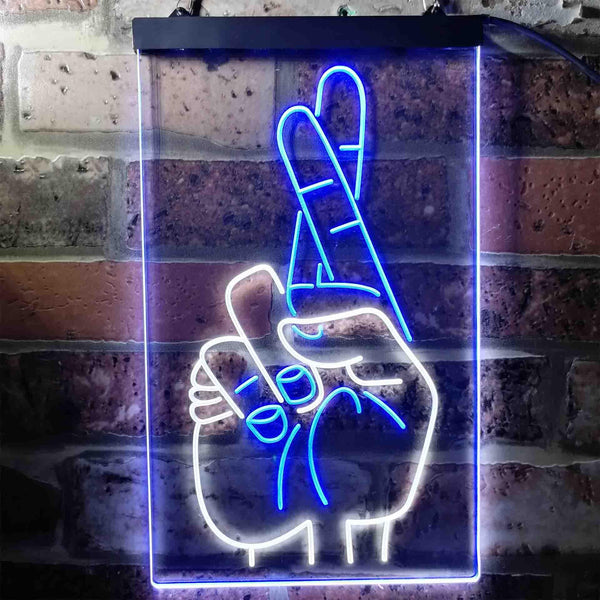 ADVPRO Crossed Fingers for Good Luck  Dual Color LED Neon Sign st6-i3699 - White & Blue