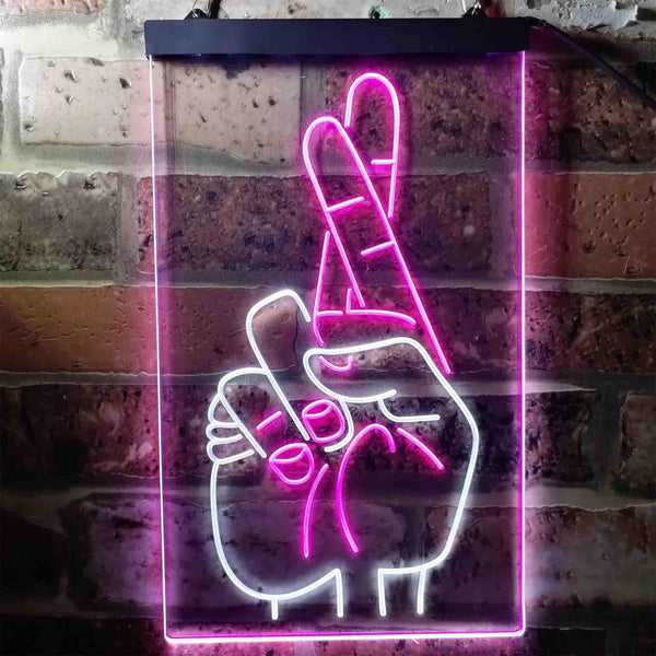 ADVPRO Crossed Fingers for Good Luck  Dual Color LED Neon Sign st6-i3699 - White & Purple