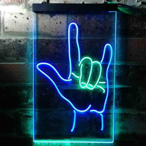 ADVPRO Rock and Roll Hand Music Metal Bar  Dual Color LED Neon Sign st6-i3700 - Green & Blue