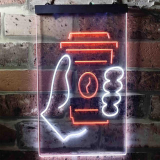 ADVPRO Coffee Hand Hold Cup Shop Take Away  Dual Color LED Neon Sign st6-i3706 - White & Orange