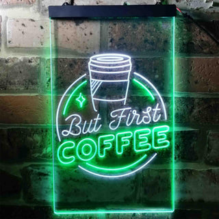ADVPRO But First Coffee Shop Bedroom Room  Dual Color LED Neon Sign st6-i3709 - White & Green
