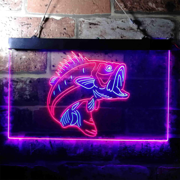 ADVPRO Bass Fish Cabin Game Room Dual Color LED Neon Sign st6-i3715 - Blue & Red
