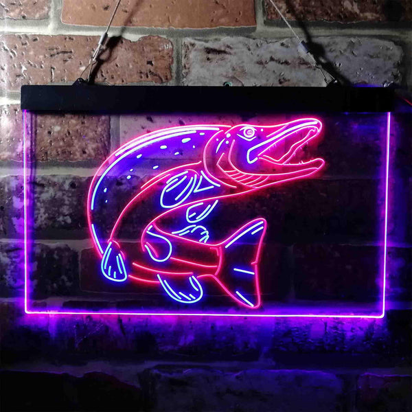 ADVPRO Pike Fish Cabin Game Room Dual Color LED Neon Sign st6-i3724 - Blue & Red