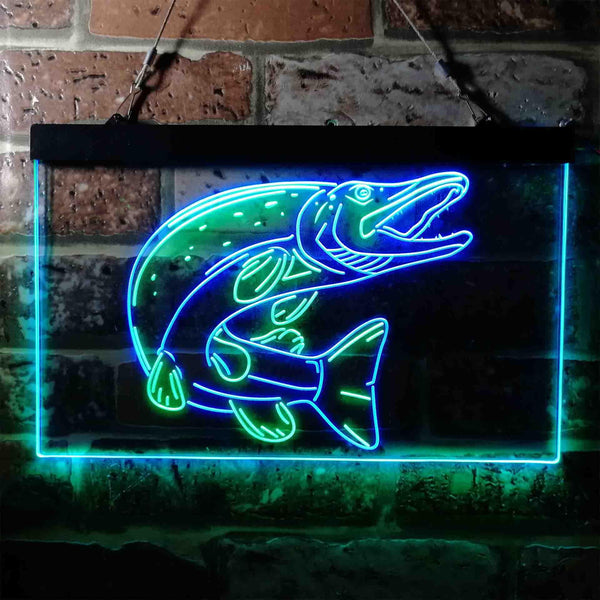 ADVPRO Pike Fish Cabin Game Room Dual Color LED Neon Sign st6-i3724 - Green & Blue