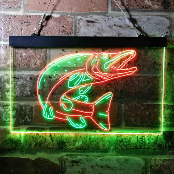 ADVPRO Pike Fish Cabin Game Room Dual Color LED Neon Sign st6-i3724 - Green & Red