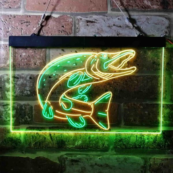 ADVPRO Pike Fish Cabin Game Room Dual Color LED Neon Sign st6-i3724 - Green & Yellow