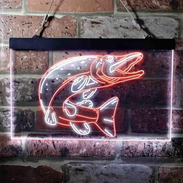 ADVPRO Pike Fish Cabin Game Room Dual Color LED Neon Sign st6-i3724 - White & Orange