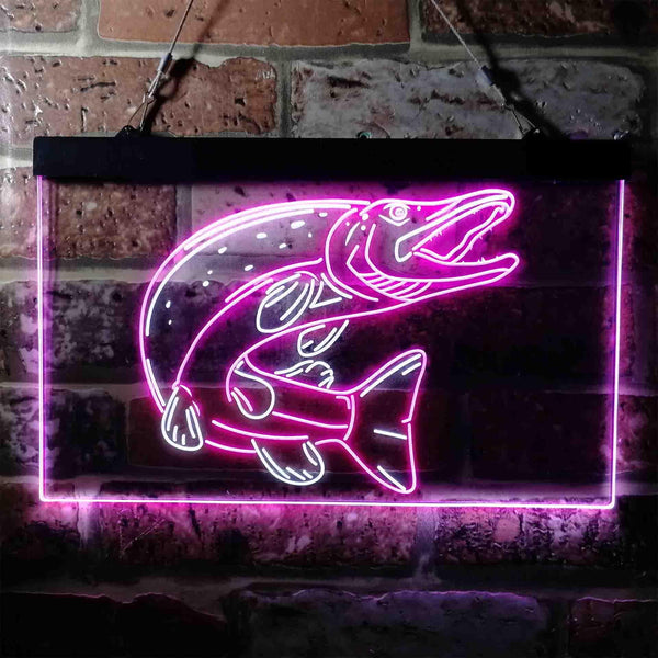 ADVPRO Pike Fish Cabin Game Room Dual Color LED Neon Sign st6-i3724 - White & Purple