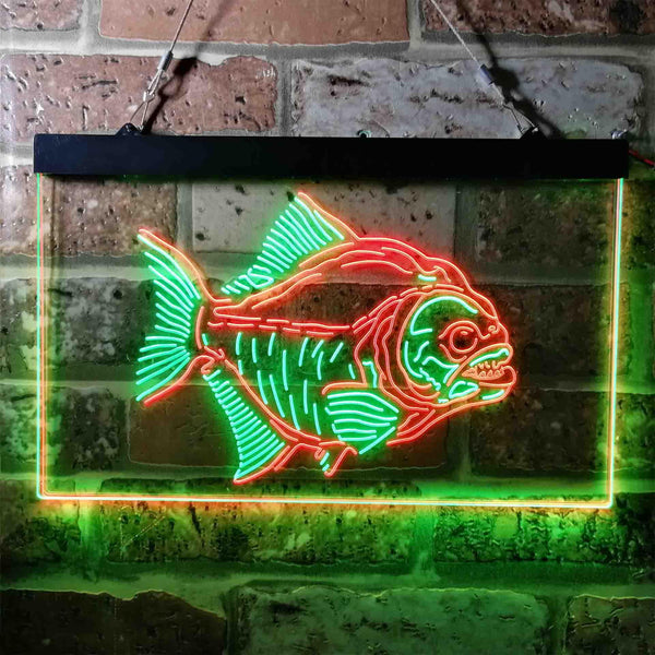 ADVPRO Piranha Fish Man Cave Hunt Dual Color LED Neon Sign st6-i3725 - Green & Red