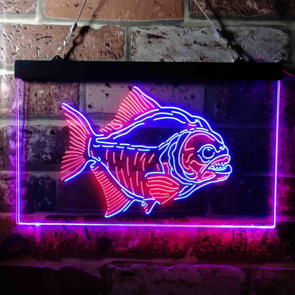 ADVPRO Piranha Fish Man Cave Hunt Dual Color LED Neon Sign st6-i3725 - Red & Blue