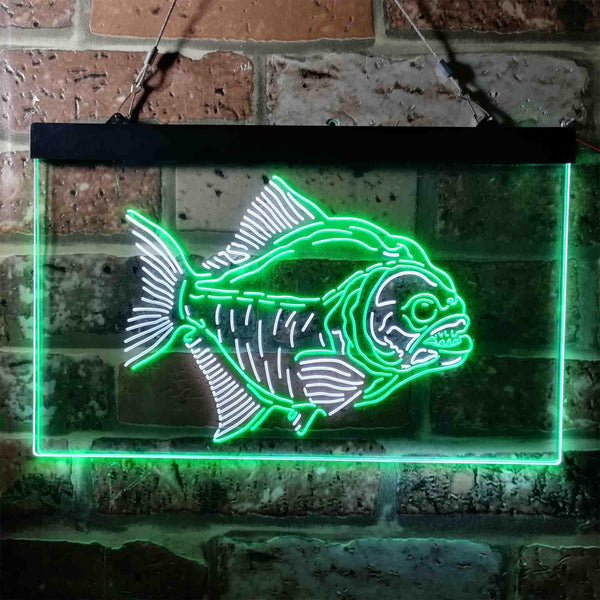ADVPRO Piranha Fish Man Cave Hunt Dual Color LED Neon Sign st6-i3725 - White & Green