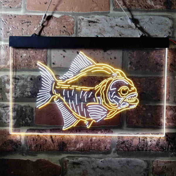 ADVPRO Piranha Fish Man Cave Hunt Dual Color LED Neon Sign st6-i3725 - White & Yellow