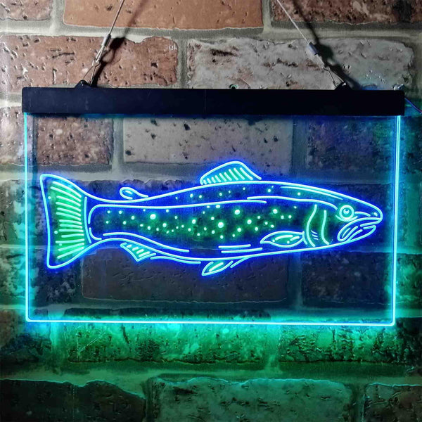 ADVPRO Trout Fish Garage Man Cave Dual Color LED Neon Sign st6-i3728 - Green & Blue