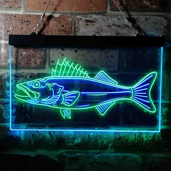ADVPRO Walleye Fish Camp Man Cave Dual Color LED Neon Sign st6-i3732 - Green & Blue