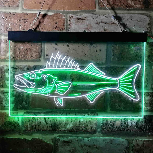 ADVPRO Walleye Fish Camp Man Cave Dual Color LED Neon Sign st6-i3732 - White & Green