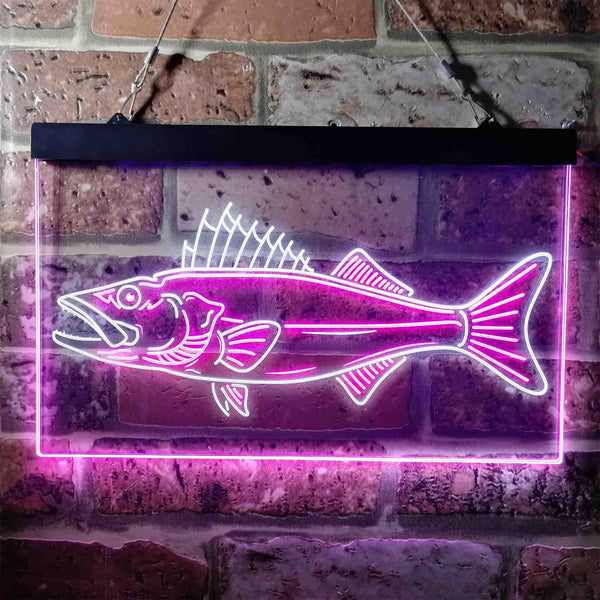 ADVPRO Walleye Fish Camp Man Cave Dual Color LED Neon Sign st6-i3732 - White & Purple