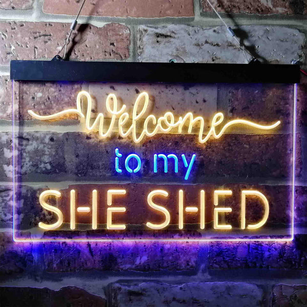 ADVPRO Welcome to My She Shed Woman Cave Room Dual Color LED Neon Sign st6-i3736 - Blue & Yellow