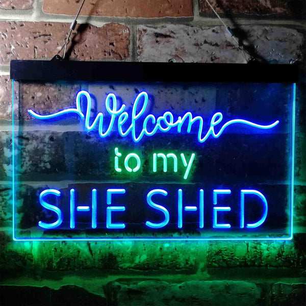 ADVPRO Welcome to My She Shed Woman Cave Room Dual Color LED Neon Sign st6-i3736 - Green & Blue