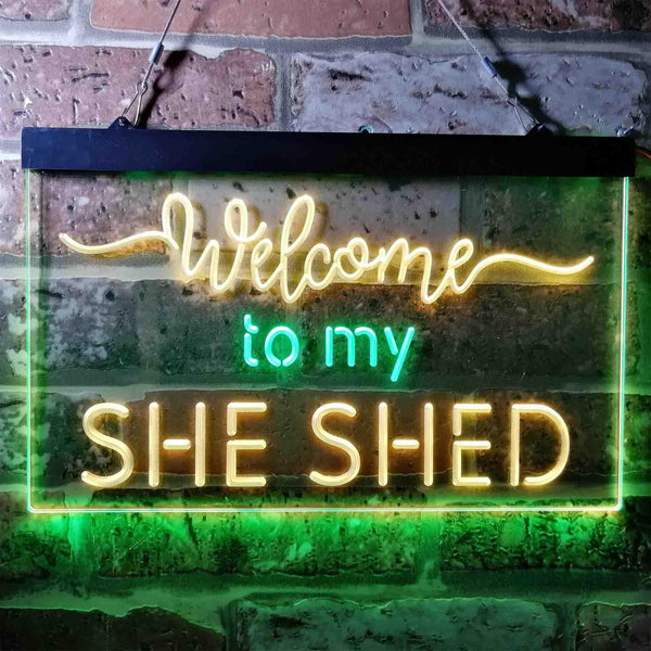 ADVPRO Welcome to My She Shed Woman Cave Room Dual Color LED Neon Sign st6-i3736 - Green & Yellow