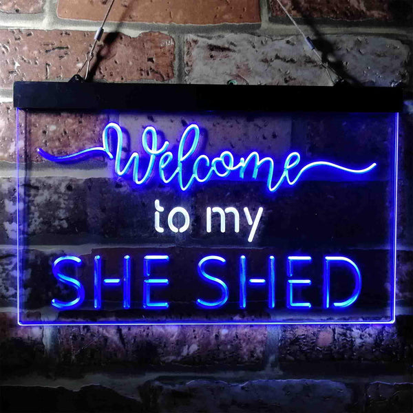 ADVPRO Welcome to My She Shed Woman Cave Room Dual Color LED Neon Sign st6-i3736 - White & Blue