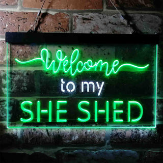 ADVPRO Welcome to My She Shed Woman Cave Room Dual Color LED Neon Sign st6-i3736 - White & Green
