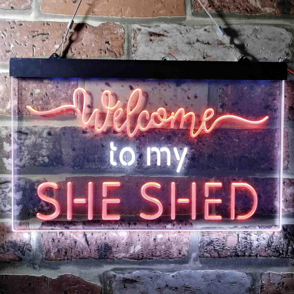 ADVPRO Welcome to My She Shed Woman Cave Room Dual Color LED Neon Sign st6-i3736 - White & Orange