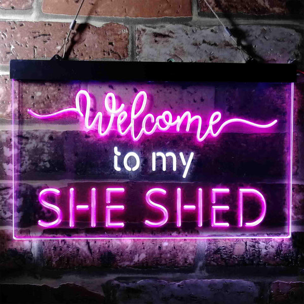 ADVPRO Welcome to My She Shed Woman Cave Room Dual Color LED Neon Sign st6-i3736 - White & Purple