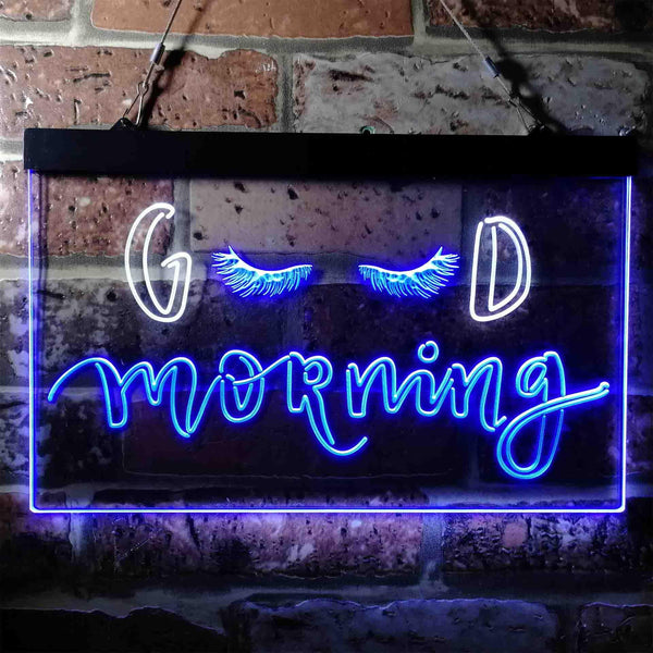 ADVPRO Good Morning Beautiful Eyelash Lash Dual Color LED Neon Sign st6-i3737 - White & Blue