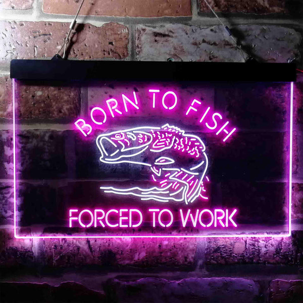 ADVPRO Born to Fish Forced to Work Humor Dual Color LED Neon Sign st6-i3738 - White & Purple