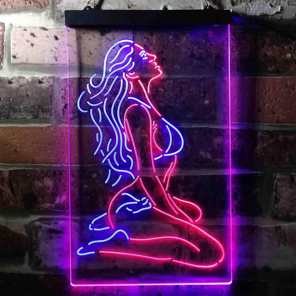 ADVPRO Sexy Girl Thinking Bedroom Man Cave  Dual Color LED Neon Sign st6-i3751 - Blue & Red