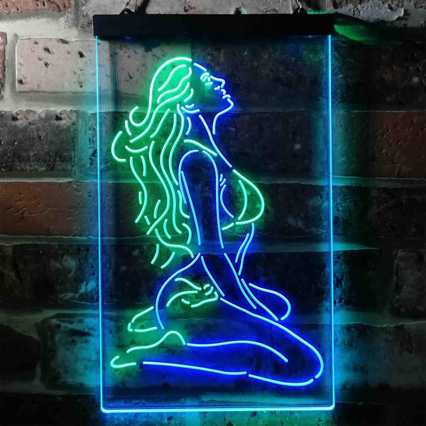 ADVPRO Sexy Girl Thinking Bedroom Man Cave  Dual Color LED Neon Sign st6-i3751 - Green & Blue